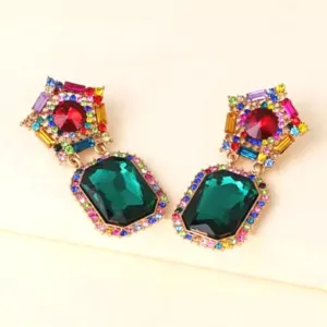 Bold Green Rhinestone Dangle Earrings