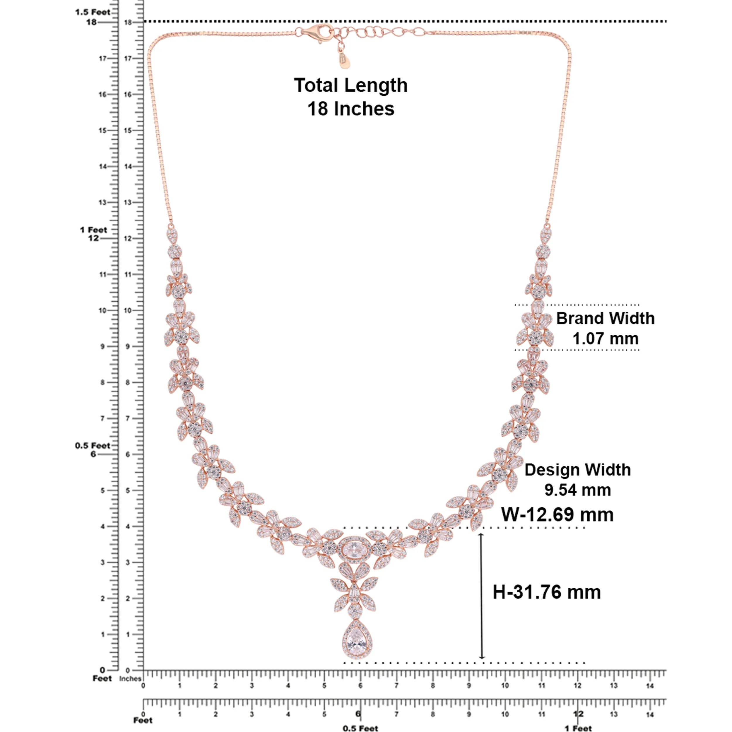 Botanical Cluster Necklace with Pear Drop – Silver & Rose-Tone Variants | SKU : 0021188725, 0021188701, 0003526200, 0003525388