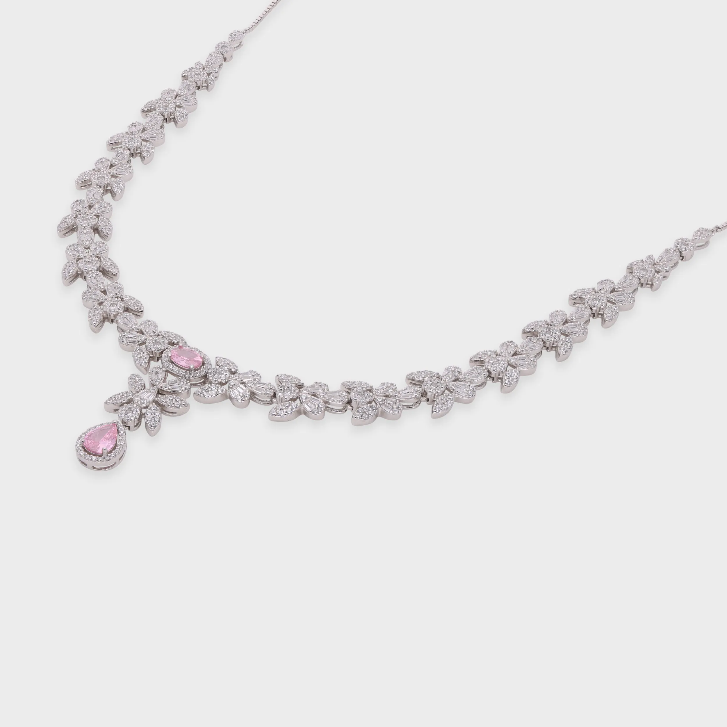Botanical Cluster Necklace with Pear Drop – Silver & Rose-Tone Variants | SKU : 0021188725, 0021188701, 0003526200, 0003525388