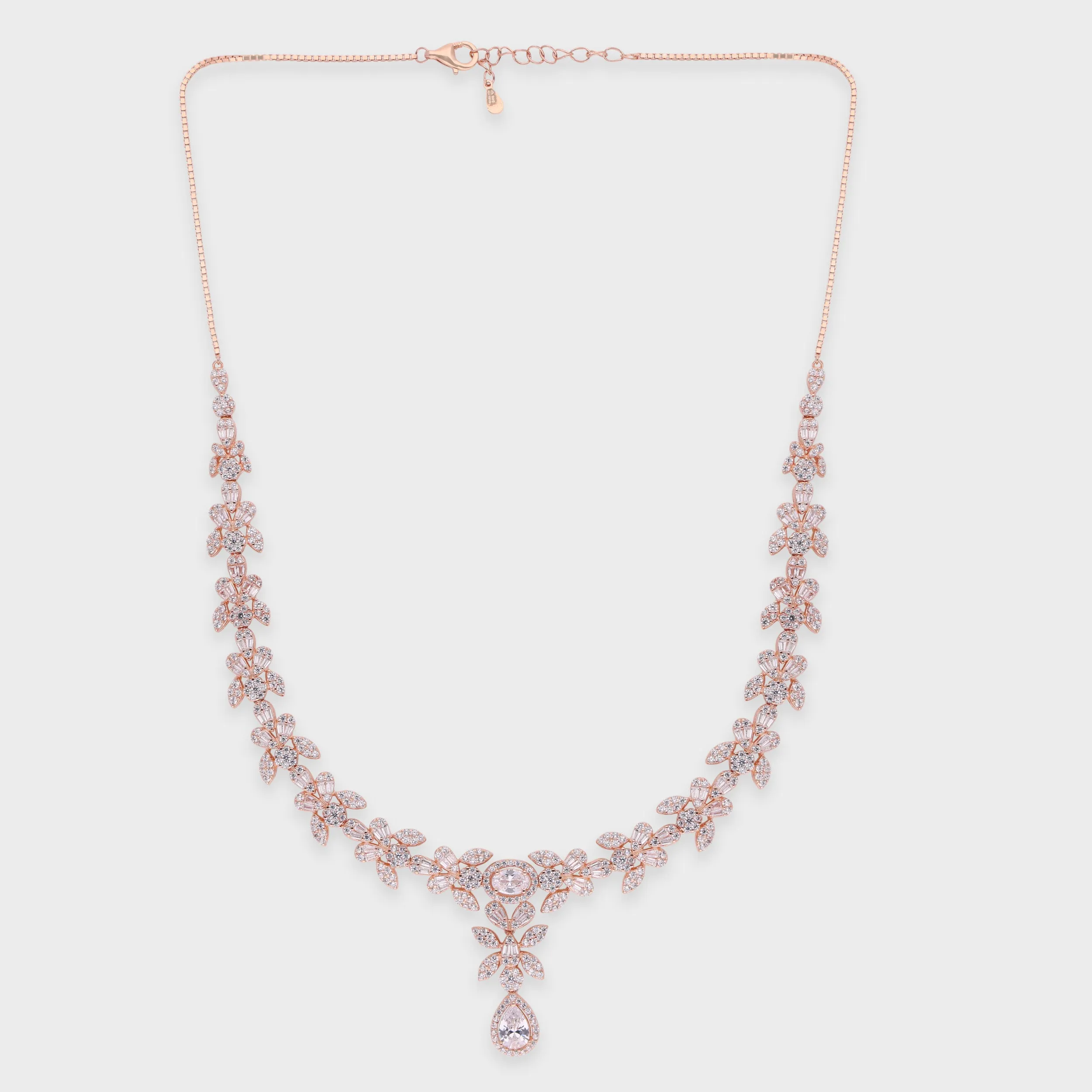 Botanical Cluster Necklace with Pear Drop – Silver & Rose-Tone Variants | SKU : 0021188725, 0021188701, 0003526200, 0003525388