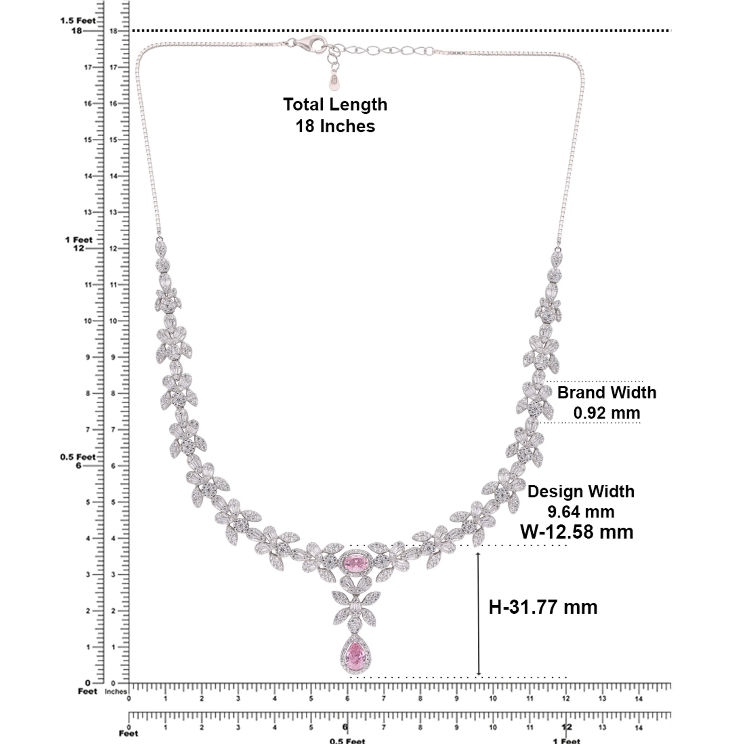 Botanical Cluster Necklace with Pear Drop – Silver & Rose-Tone Variants | SKU : 0021188725, 0021188701, 0003526200, 0003525388