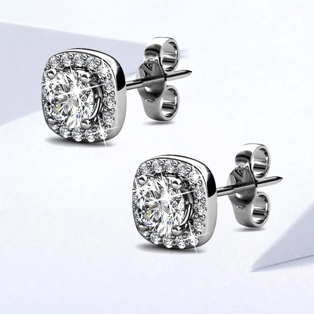 Boxed Athena's Beauty Dangle Earrings & Lux Studs Set In White Gold