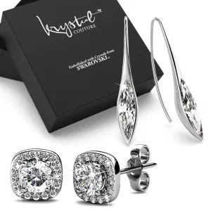 Boxed Athena's Beauty Dangle Earrings & Lux Studs Set In White Gold