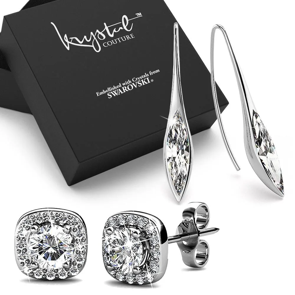 Boxed Athena's Beauty Dangle Earrings & Lux Studs Set In White Gold