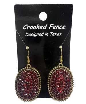 Bronze Oval Rhinestone Earrings in Red