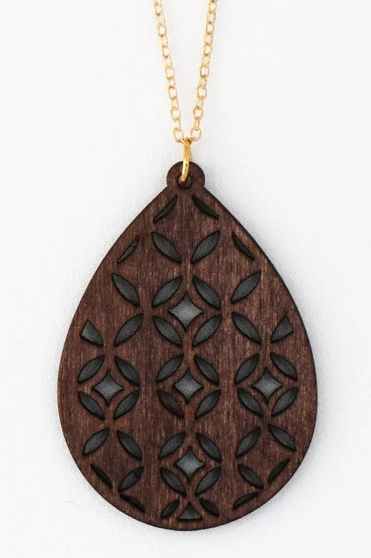 Brown Laser Cut Filigree Pendant Necklace
