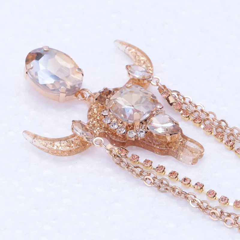 Bull's Head Glam Dangle Earrings