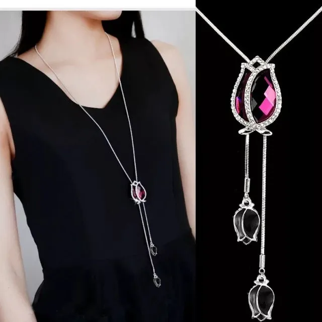 BYSPT Long Necklaces& Pendants for Women Collier Femme Geometric Statement Colar Maxi Fashion Crystal Jewelry Bijoux