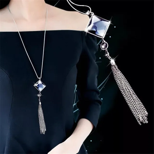 BYSPT Long Necklaces& Pendants for Women Collier Femme Geometric Statement Colar Maxi Fashion Crystal Jewelry Bijoux