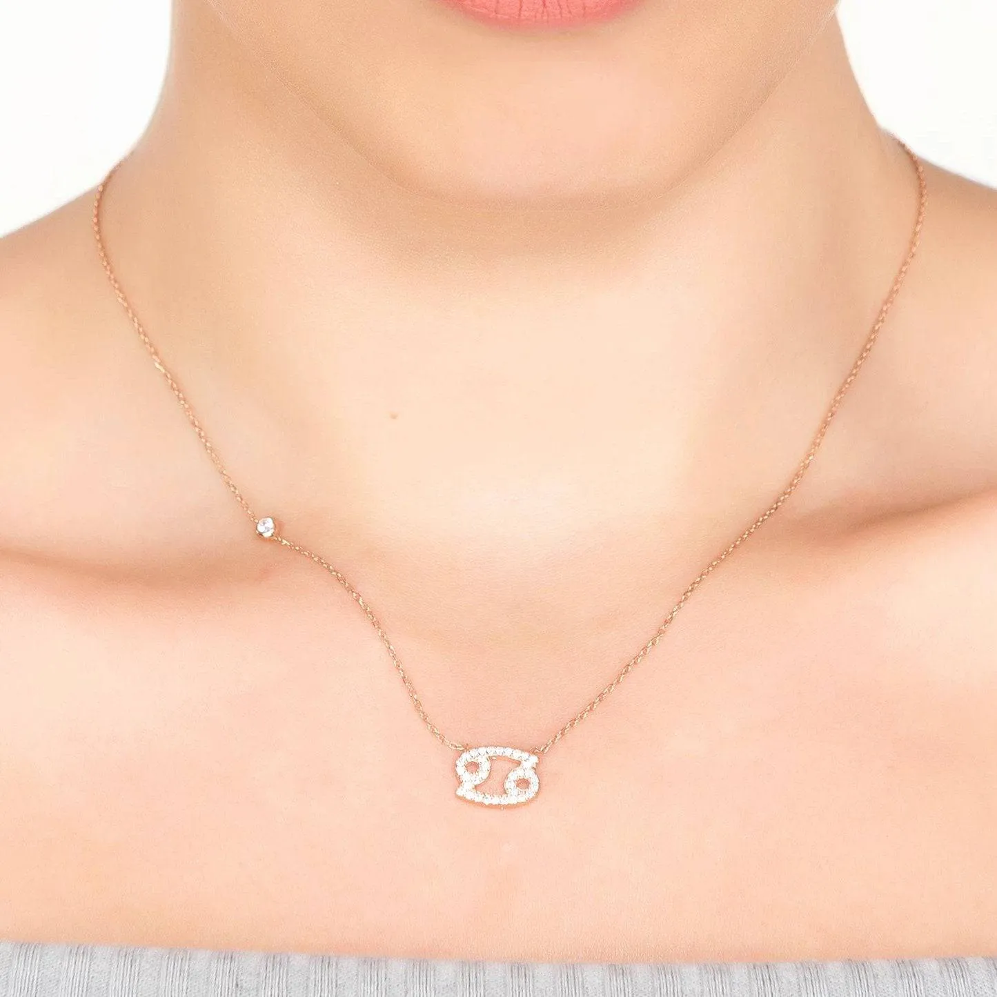 Cancer Pendant Necklace in Silver Zircon