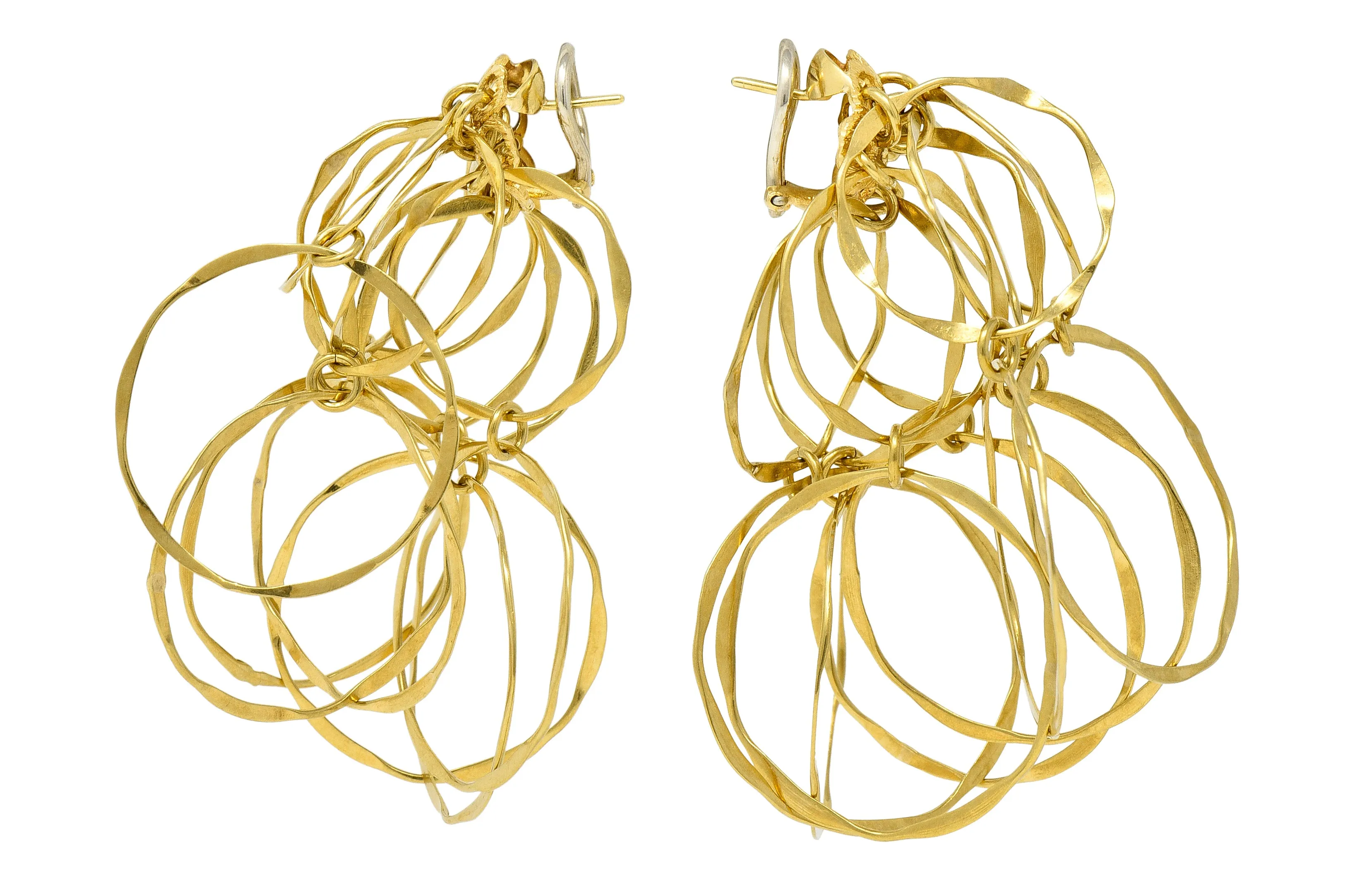 Cartier 1960's 18 Karat Yellow Gold Hammered Multi-Hoop Tiered Vintage Modernist Earrings