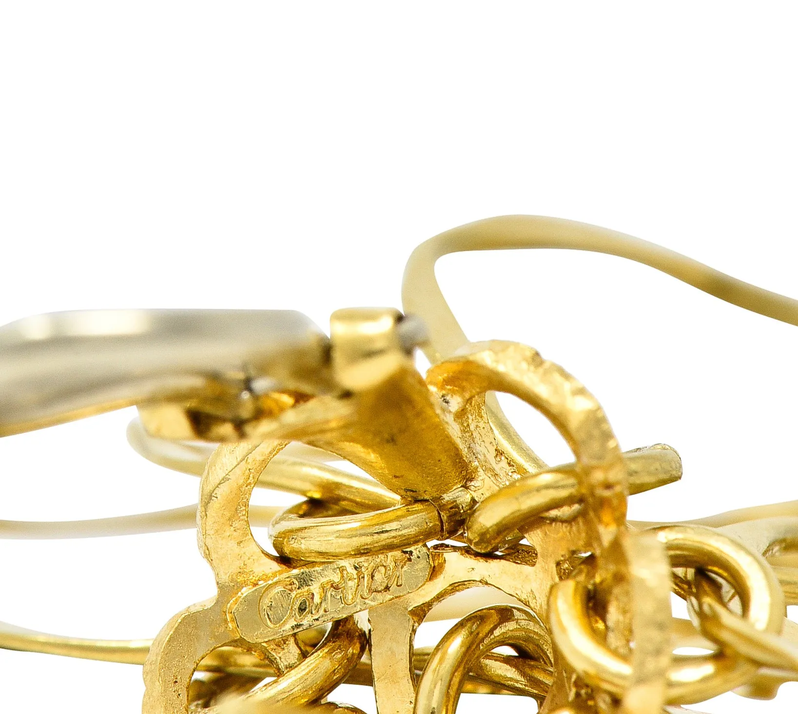 Cartier 1960's 18 Karat Yellow Gold Hammered Multi-Hoop Tiered Vintage Modernist Earrings