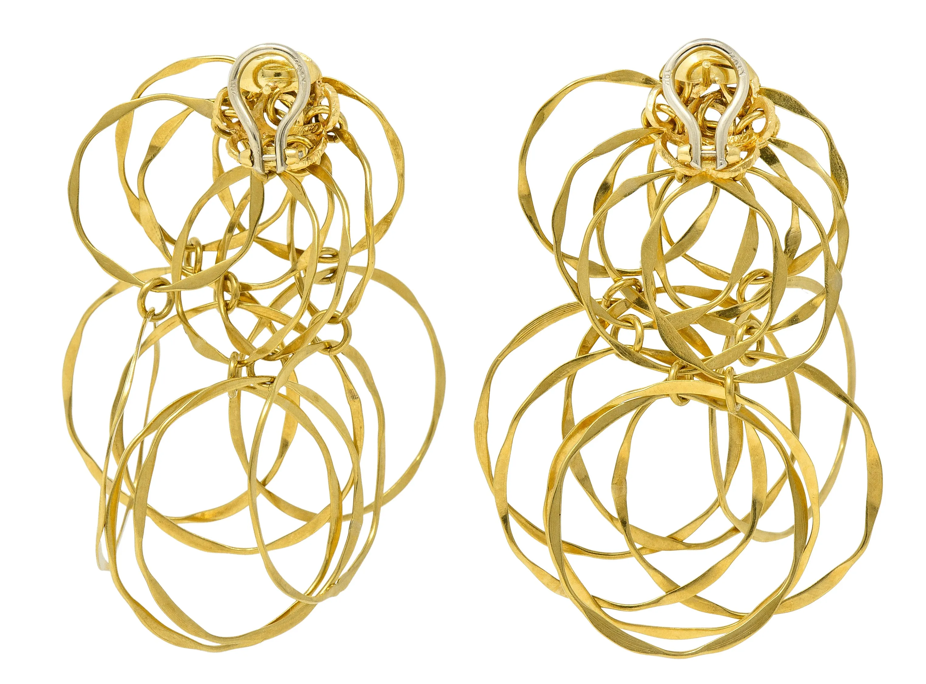 Cartier 1960's 18 Karat Yellow Gold Hammered Multi-Hoop Tiered Vintage Modernist Earrings