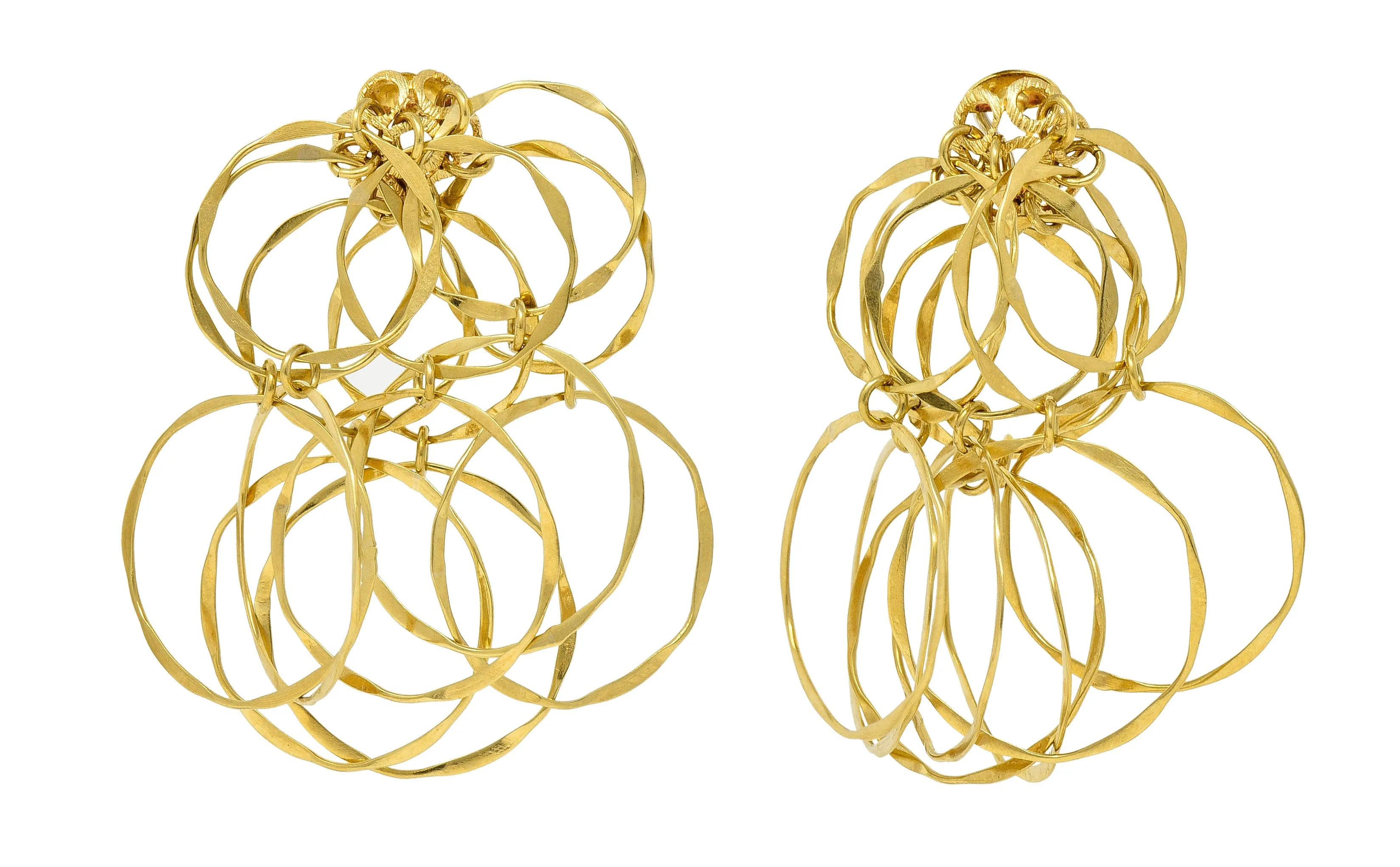 Cartier 1960's 18 Karat Yellow Gold Hammered Multi-Hoop Tiered Vintage Modernist Earrings
