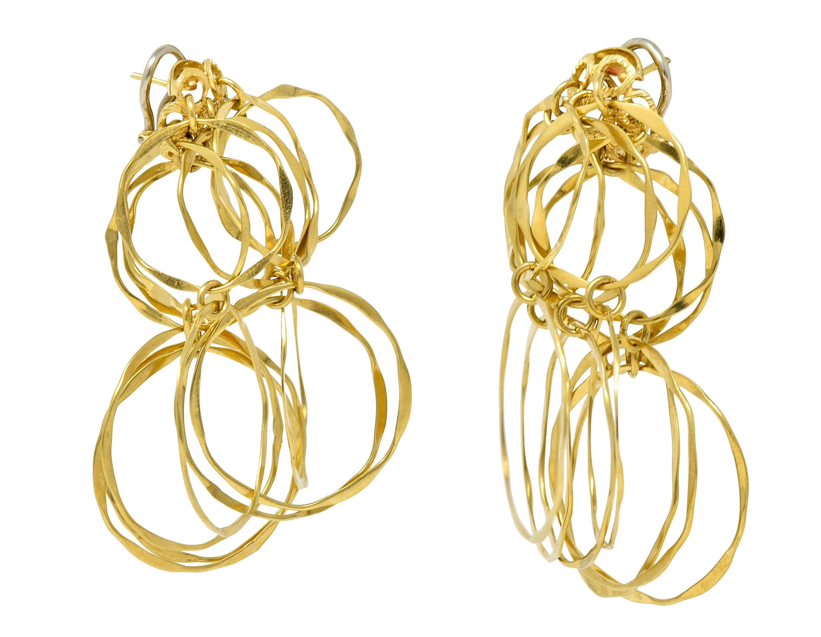 Cartier 1960's 18 Karat Yellow Gold Hammered Multi-Hoop Tiered Vintage Modernist Earrings
