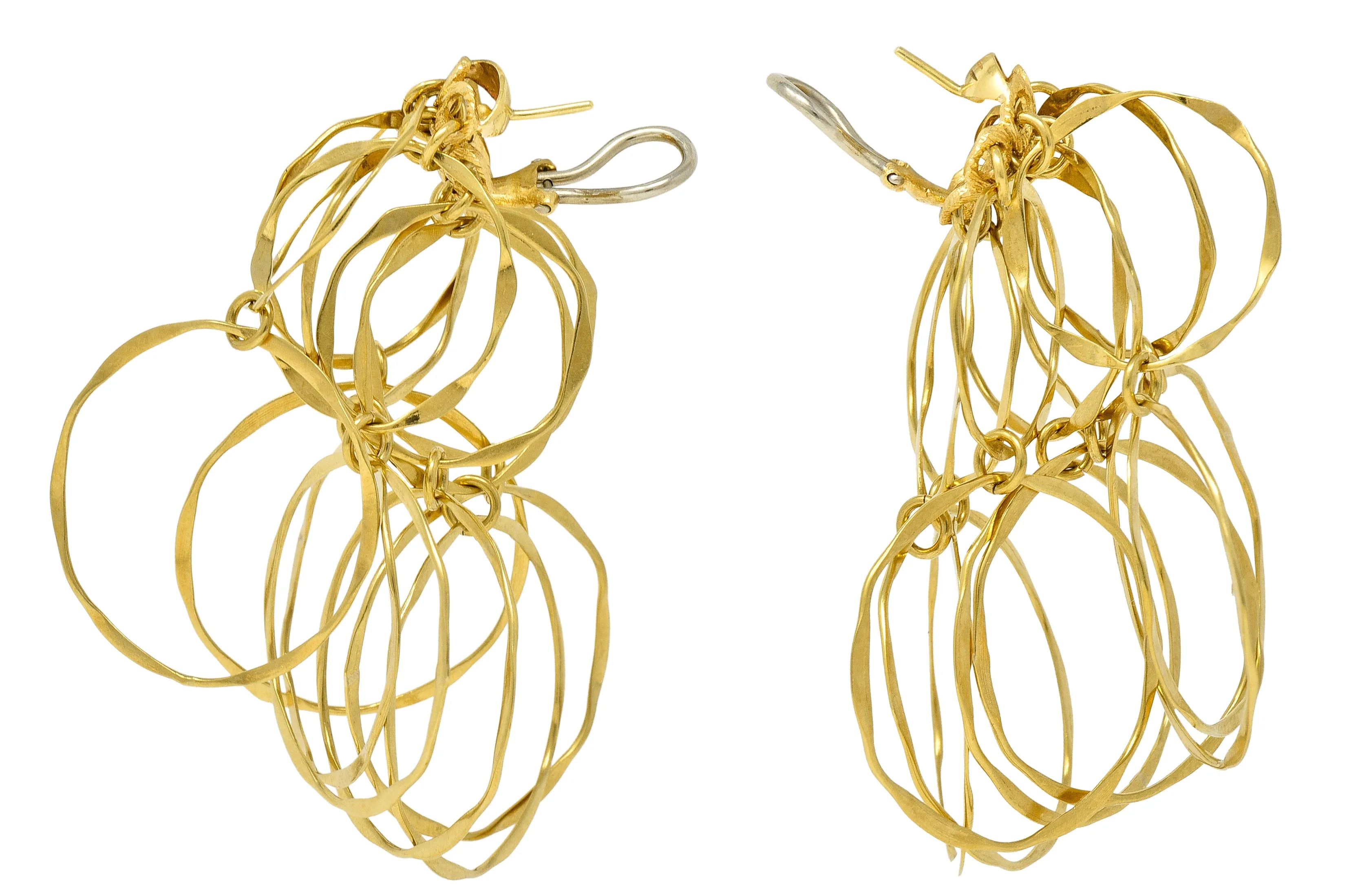 Cartier 1960's 18 Karat Yellow Gold Hammered Multi-Hoop Tiered Vintage Modernist Earrings