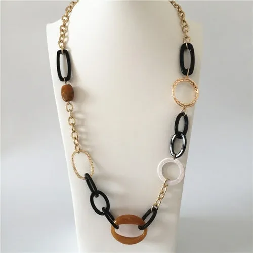 Casual Gold Color Plating Black Brown Acrylic Antique Metallic Linked