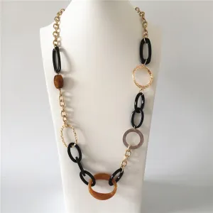 Casual Gold Color Plating Black Brown Acrylic Antique Metallic Linked
