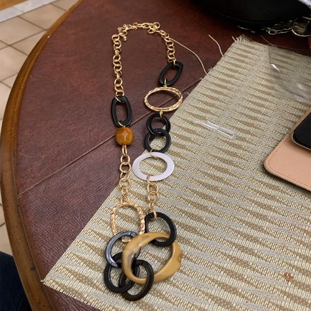Casual Gold Color Plating Black Brown Acrylic Antique Metallic Linked