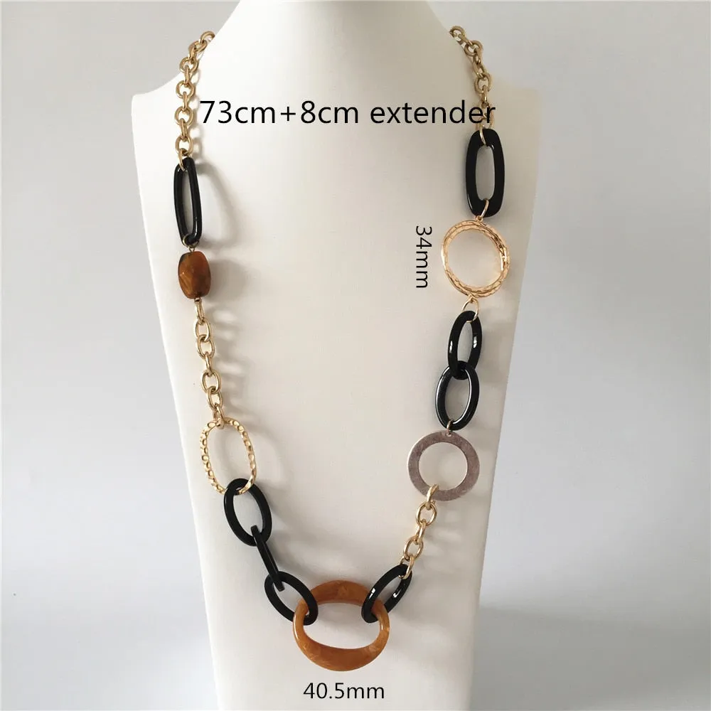 Casual Gold Color Plating Black Brown Acrylic Antique Metallic Linked