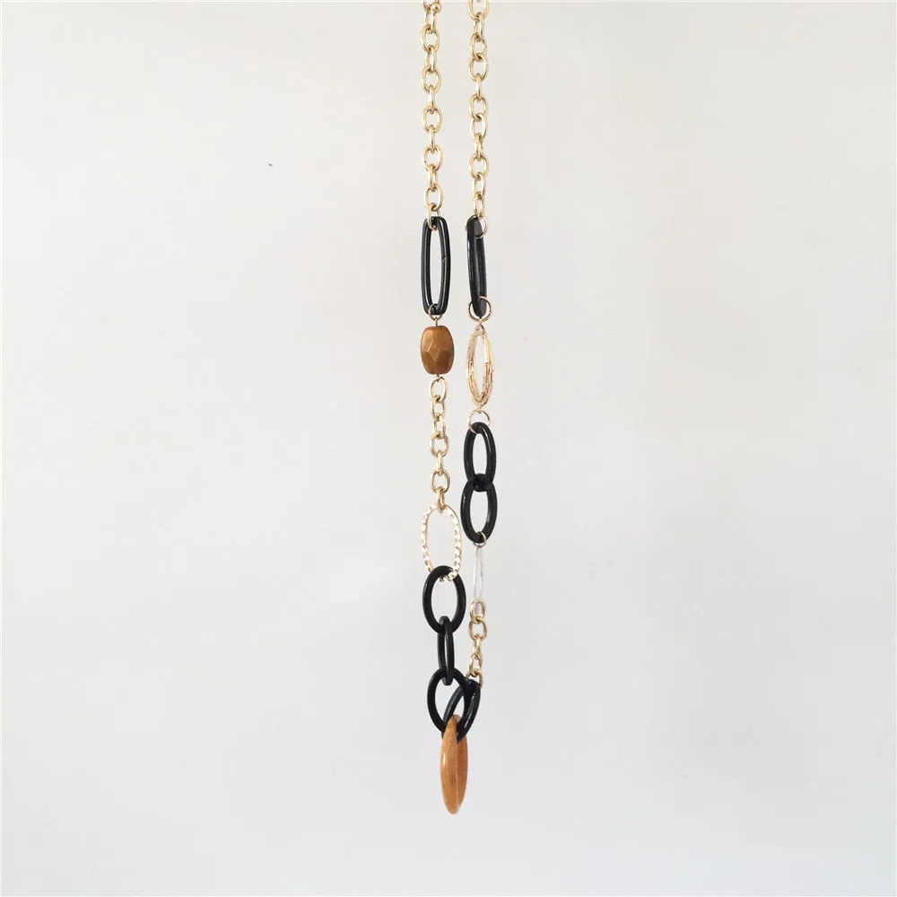 Casual Gold Color Plating Black Brown Acrylic Antique Metallic Linked