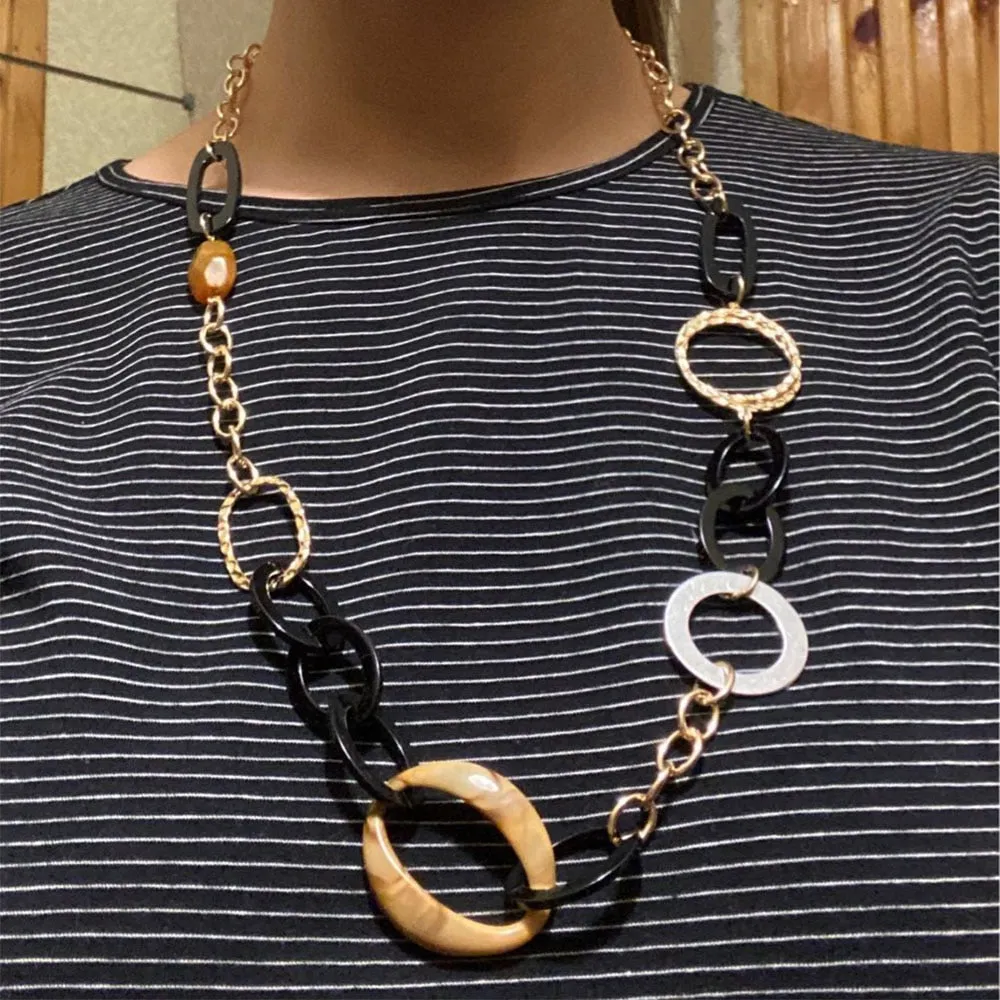 Casual Gold Color Plating Black Brown Acrylic Antique Metallic Linked