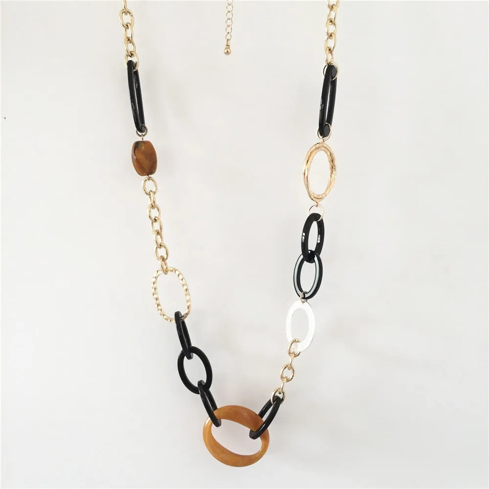 Casual Gold Color Plating Black Brown Acrylic Antique Metallic Linked