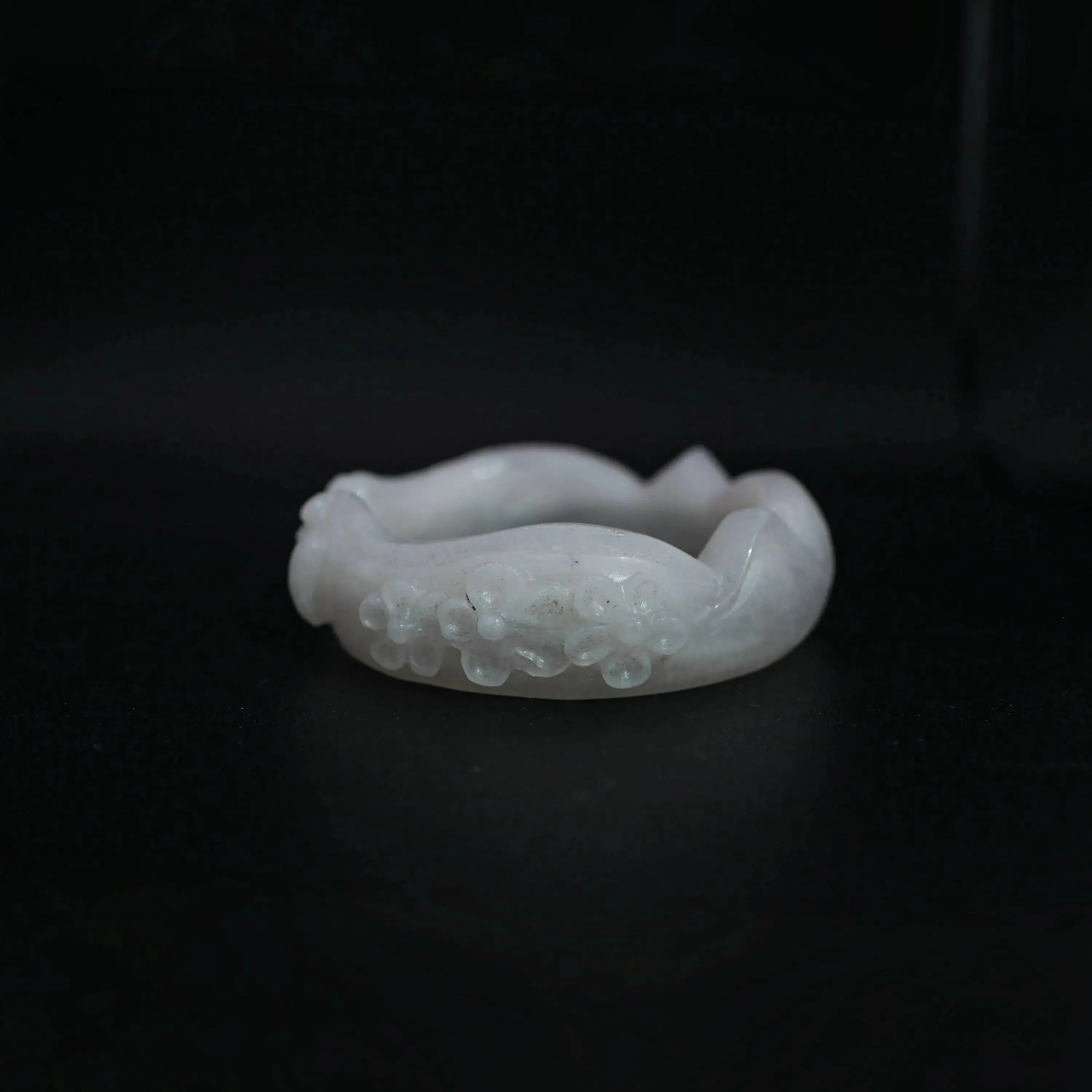 Cat Ear Bracelet – Hand-Carved White Jade Bangle with Floral & Paw Motif