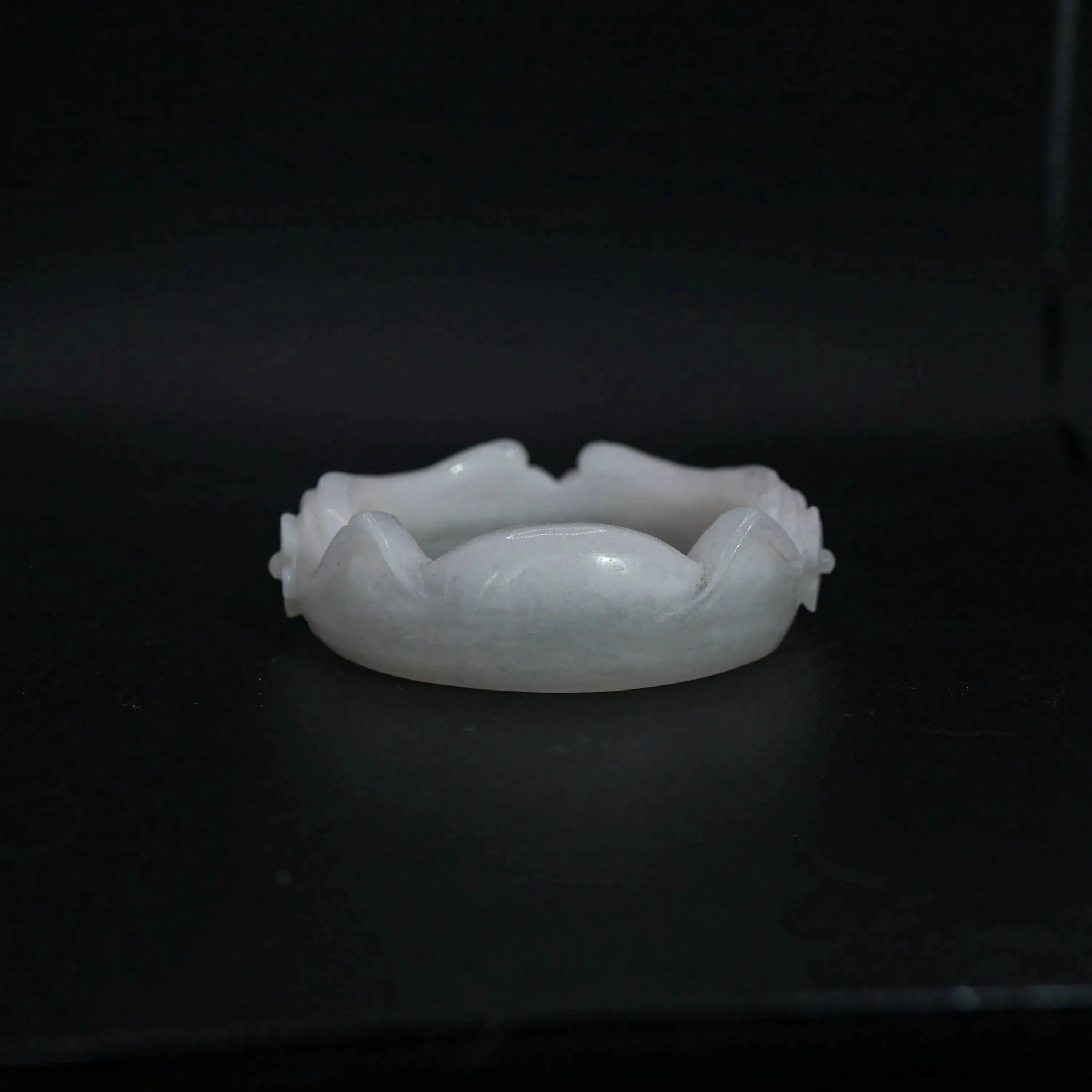Cat Ear Bracelet – Hand-Carved White Jade Bangle with Floral & Paw Motif