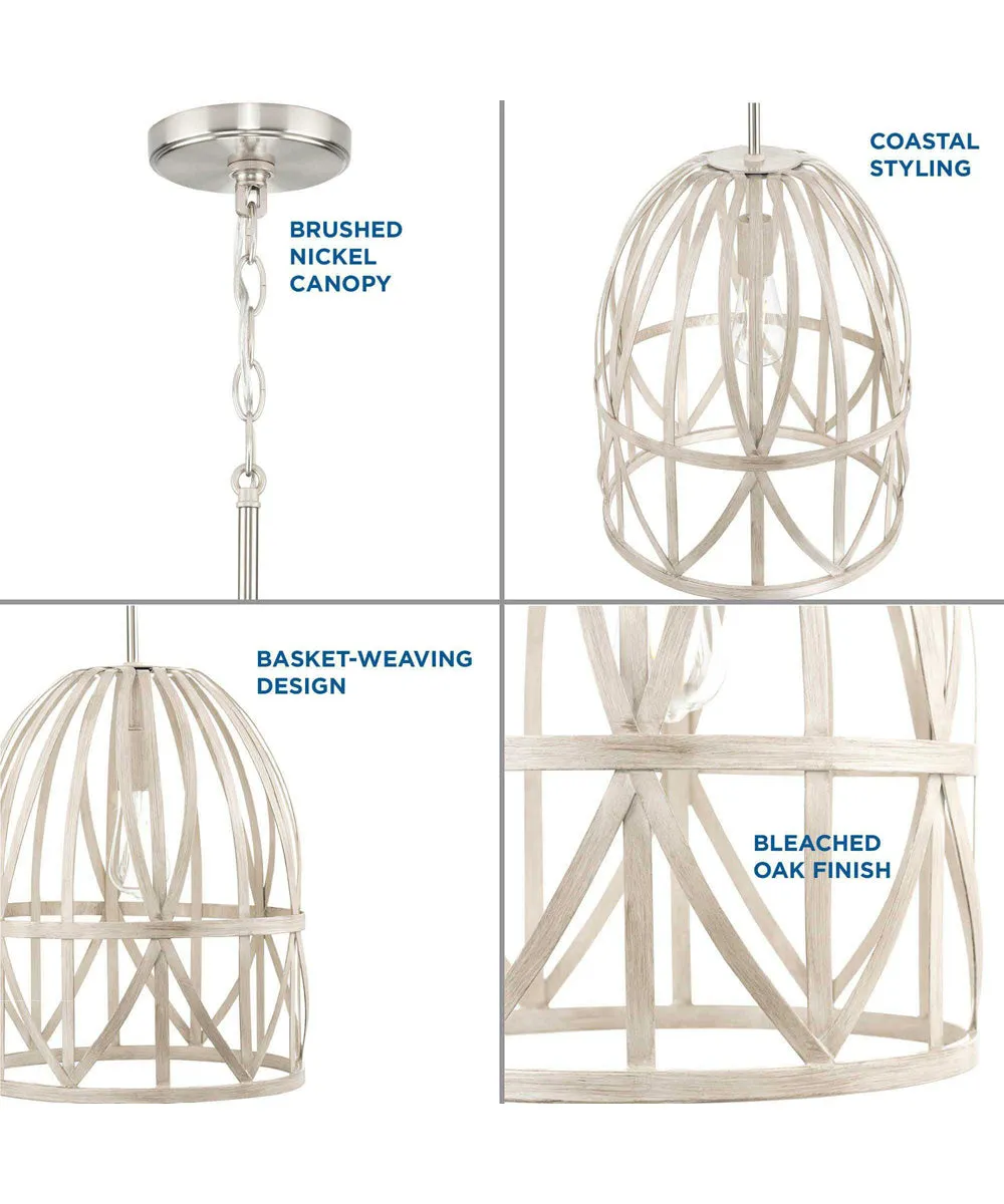 Chastain  1-Light Basket Farmhouse Pendant Light Bleached Oak