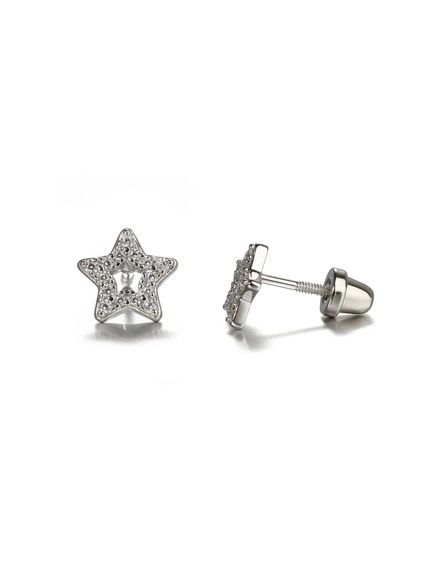 Cherished Moments Girls Sterling Silver Open Star Screw Back Earrings