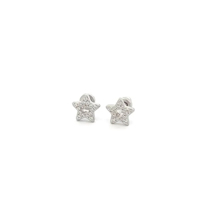 Cherished Moments Girls Sterling Silver Open Star Screw Back Earrings
