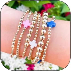choice of all Gold Bracelets for Women Trendy Beaded Bracelet Non Tarnish Stack Cross Pearl Beaded Stretch Bracelets Jewelry Gifts for Women