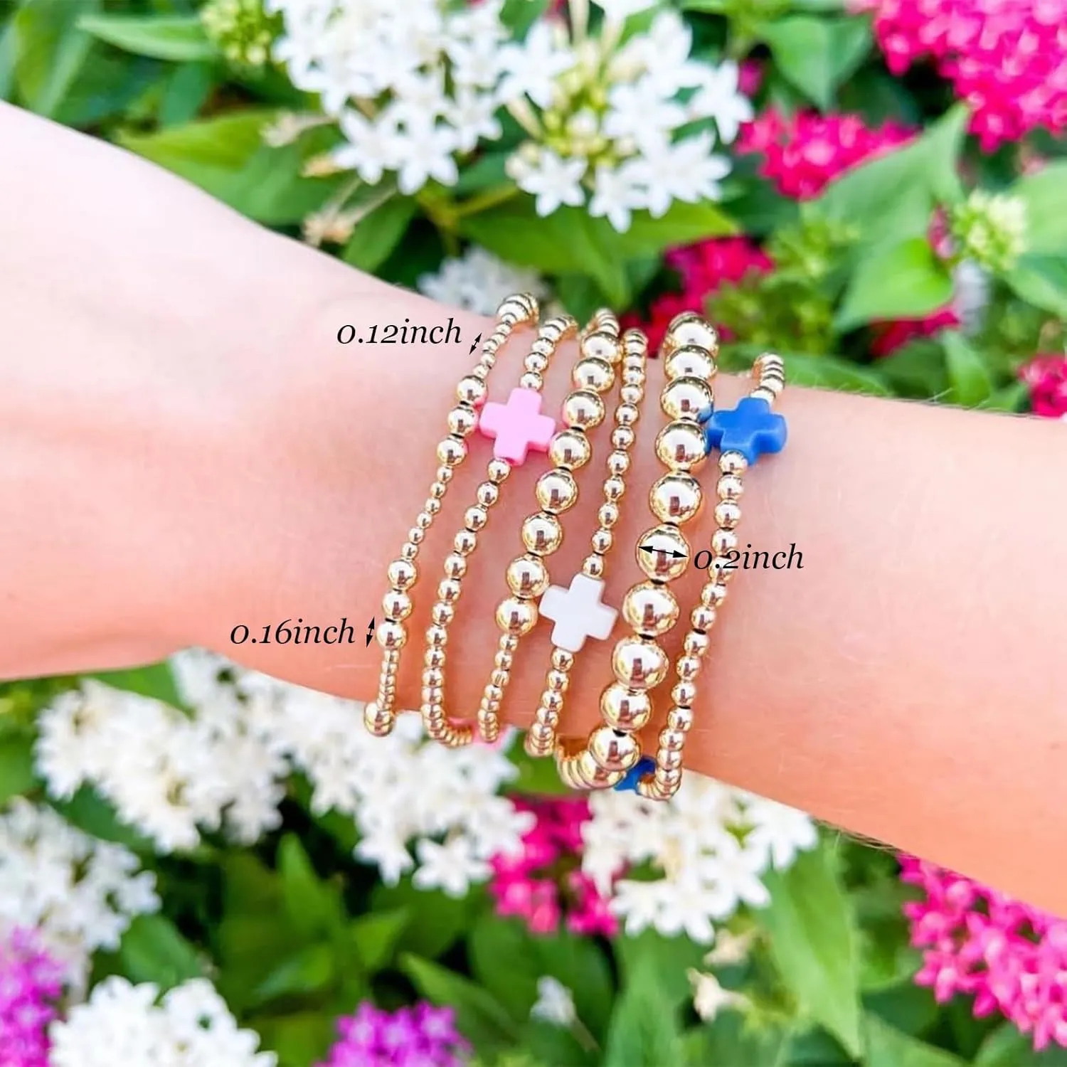 choice of all Gold Bracelets for Women Trendy Beaded Bracelet Non Tarnish Stack Cross Pearl Beaded Stretch Bracelets Jewelry Gifts for Women