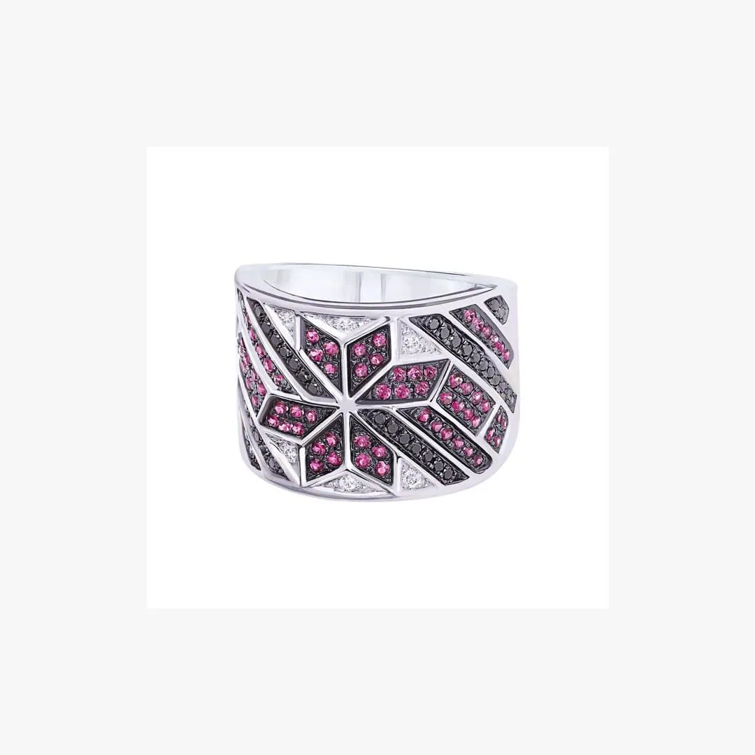 Christmas Inspired Modern Diamond Ring with Ruby