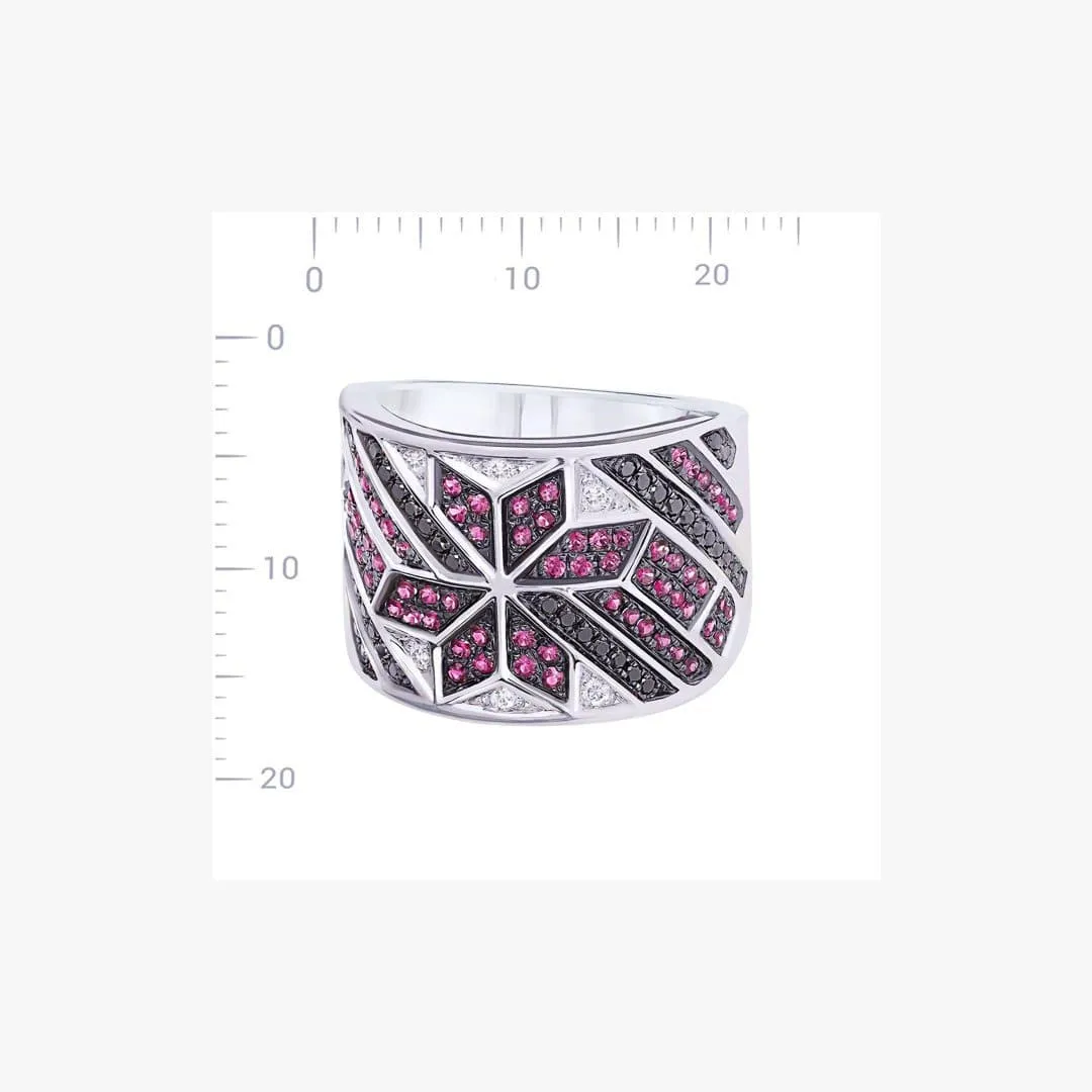 Christmas Inspired Modern Diamond Ring with Ruby