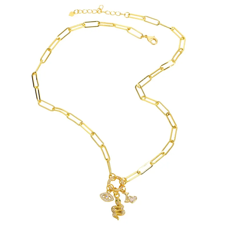 Chunky Chain Evil Eye Cross Necklace For Women Rhinestone Heart Charms Necklace