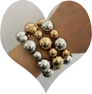 Chunky Gold Bracelets for Women Stackable Bracelets Big Gold Silver Ball Bangle Stretch Beaded Bracelets Jewelry
