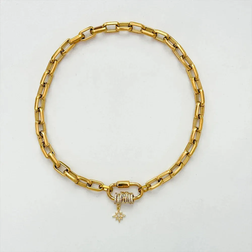 Chunky Stainless Steel Chain with Zircon Charms Necklace