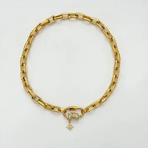 Chunky Stainless Steel Chain with Zircon Charms Necklace