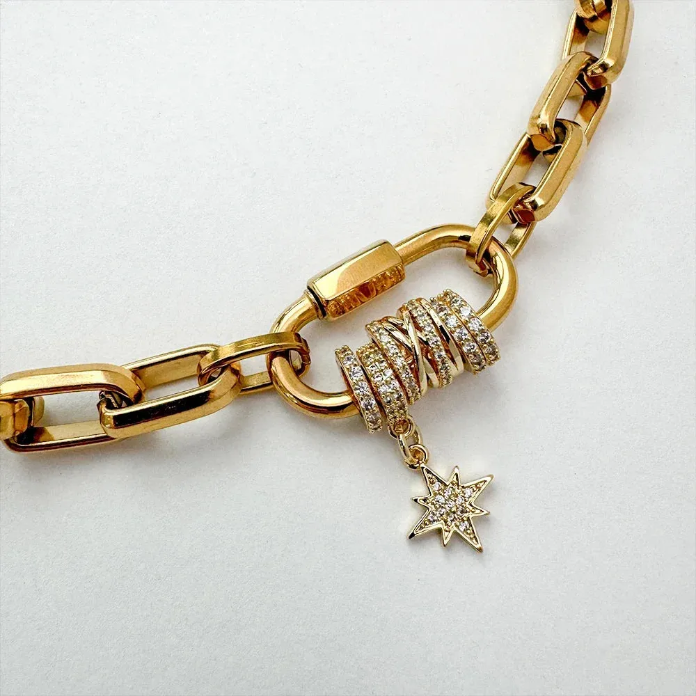 Chunky Stainless Steel Chain with Zircon Charms Necklace