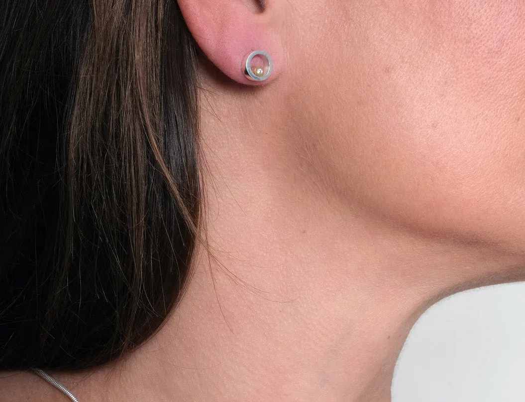 Circles Gold Diamond Stud Earrings