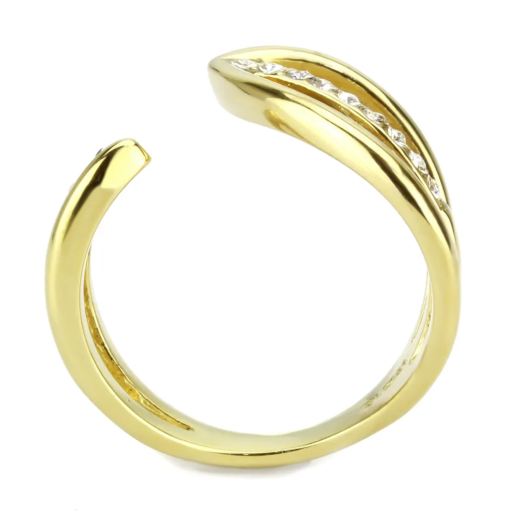 CJ3710 Wholesale Women's Stainless Steel IP Gold Top Grade Crystal Clear Modern Design Cuff Ring