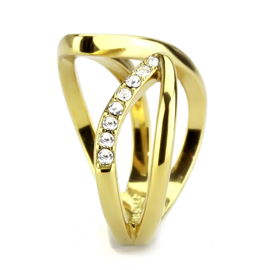 CJ3710 Wholesale Women's Stainless Steel IP Gold Top Grade Crystal Clear Modern Design Cuff Ring