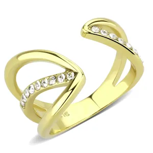 CJ3710 Wholesale Women's Stainless Steel IP Gold Top Grade Crystal Clear Modern Design Cuff Ring
