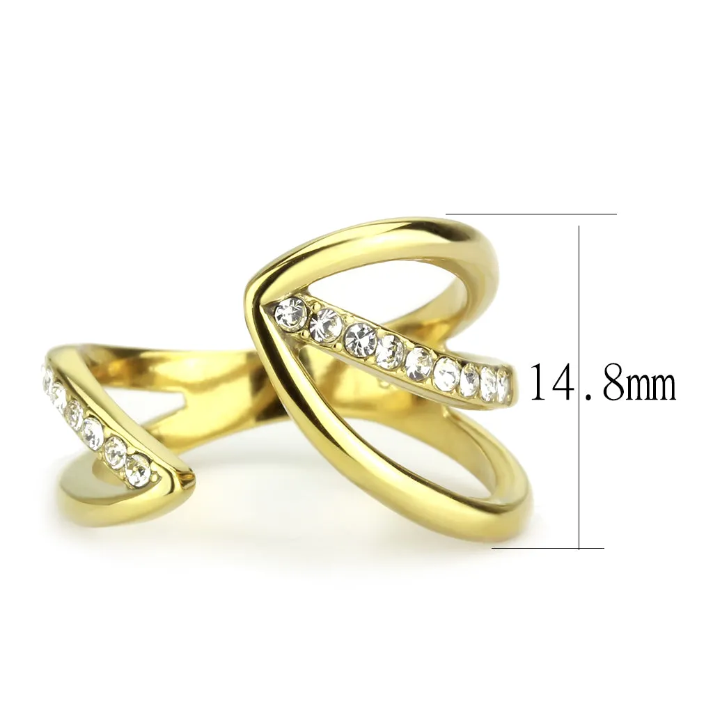 CJ3710 Wholesale Women's Stainless Steel IP Gold Top Grade Crystal Clear Modern Design Cuff Ring