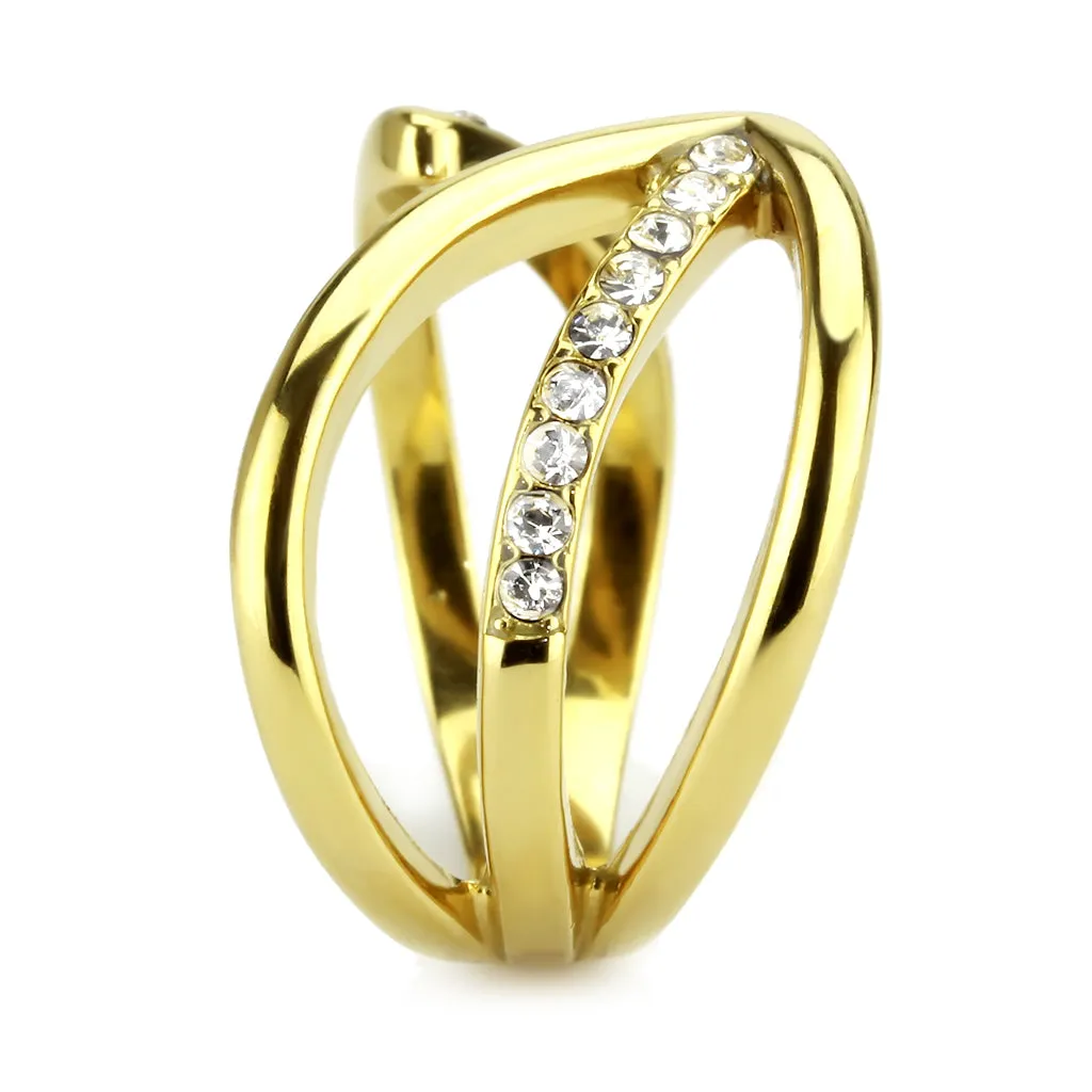 CJ3710 Wholesale Women's Stainless Steel IP Gold Top Grade Crystal Clear Modern Design Cuff Ring