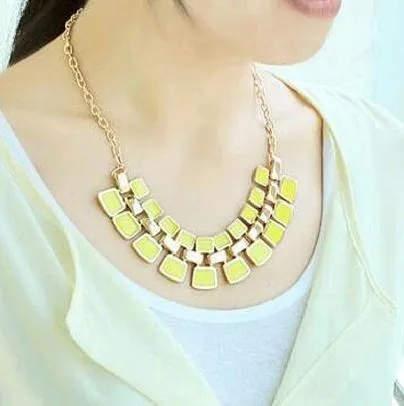 Collar Long Plated Enamel Statement Pendant Necklace