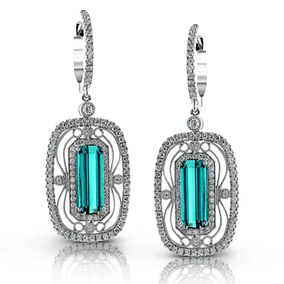 Color Earrings in 18k Gold with Diamonds and Green Tourmaline TE226 WHITE 18K SEMI