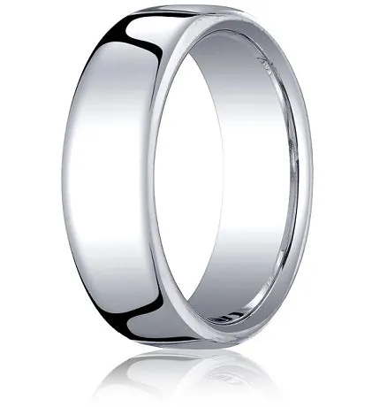 Comfort-fit 18K White Gold Wedding Band with Nouveau-fit Polished Finish – 7.5 mm